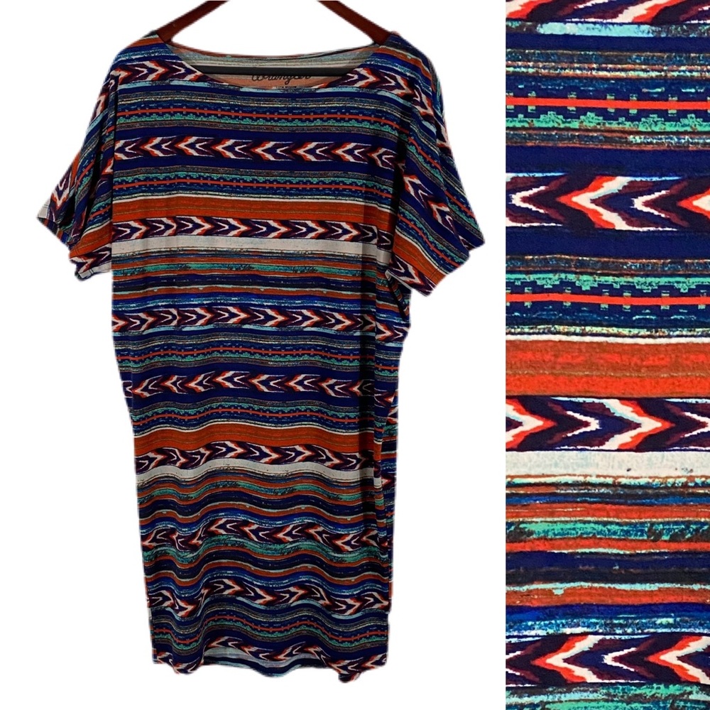 WRANGLER Tunic Top Stretch Jersey Southwestern Boho Aztec Tribal Pattern Sz M